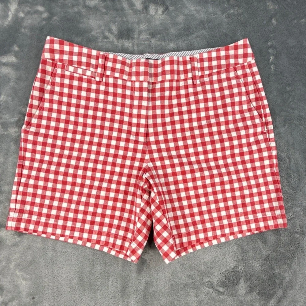 Lands End Red White Gingham‎ Shorts 10P Mid Rise Stretch 10